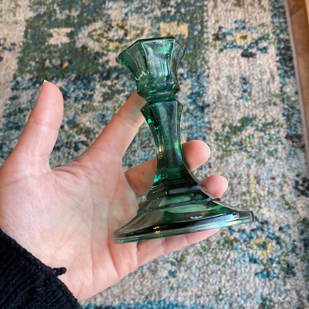 Green Candlestick holders